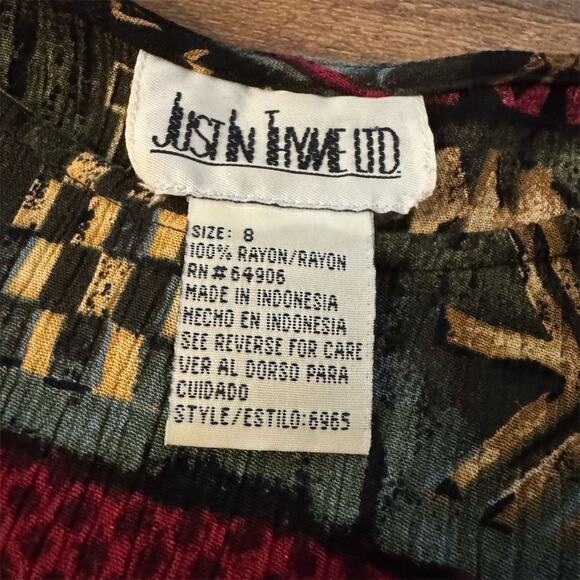 VTG 90s Just in Thyme Sleeveless Midi Shift Dress 8 Tie Back Giraffe Geo Print - Picture 4 of 7